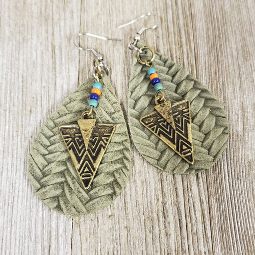 Arrowhead Brass Tribal Leather Earrings - My Wyo Designs