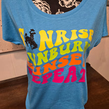 Sunrise, Sunset Bucking Horse~ Turquoise Scoop Neck Ladies Top