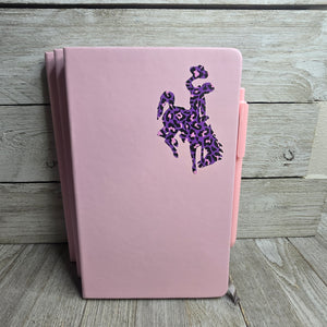 Big Bucking Horse Note Pad w/pen ~ Pink w/purple Leopard - My Wyo Designs