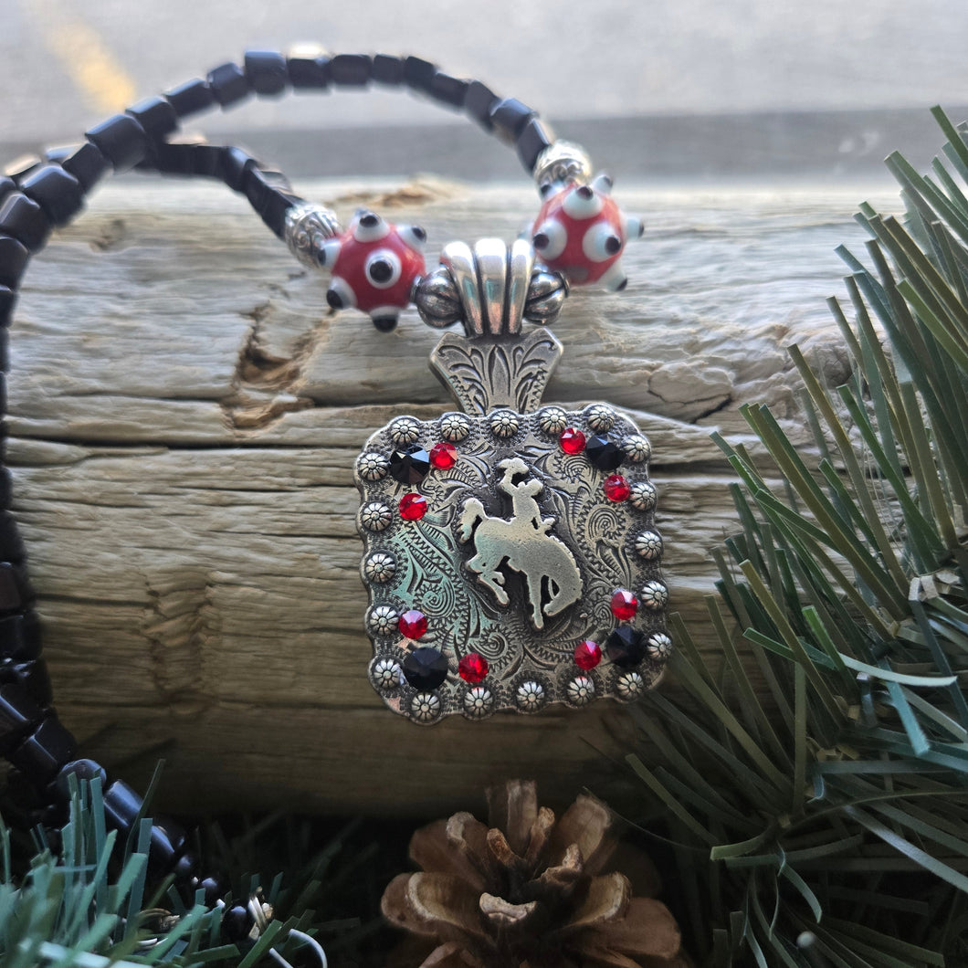 Bucking Horse & Rider Necklace ~Black & Red - My Wyo Designs