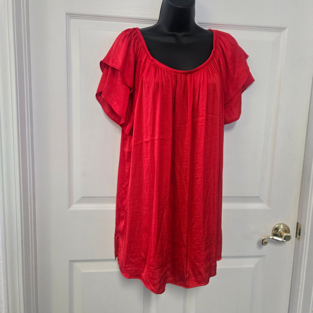 Red peasant top, Ladies size 1X 16w-18w