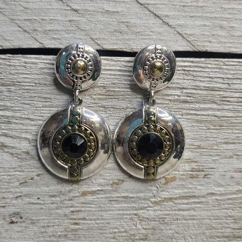Silver/Gold Black Stone disc earrings - My Wyo Designs