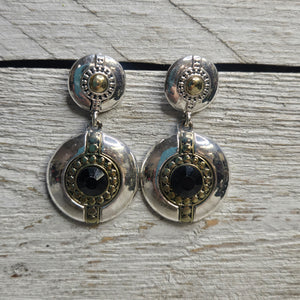 Silver/Gold Black Stone disc earrings - My Wyo Designs