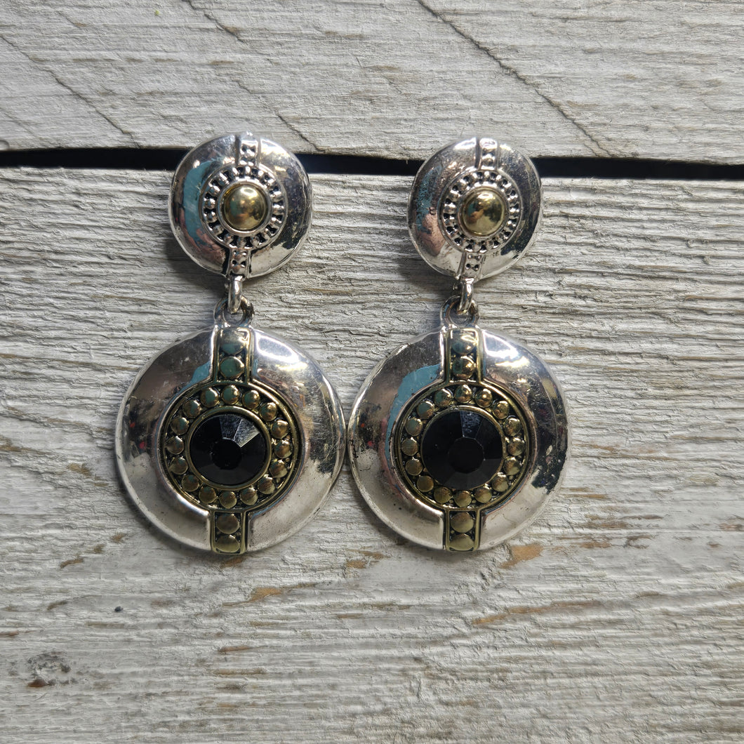 Silver/Gold Black Stone disc earrings - My Wyo Designs