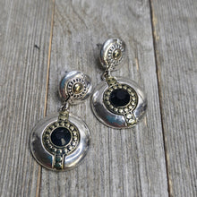 Silver/Gold Black Stone disc earrings - My Wyo Designs