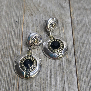 Silver/Gold Black Stone disc earrings - My Wyo Designs