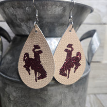 Bucking Horse & Rider®️ Leather Earrings~ Nude & Burgandy - My Wyo Designs