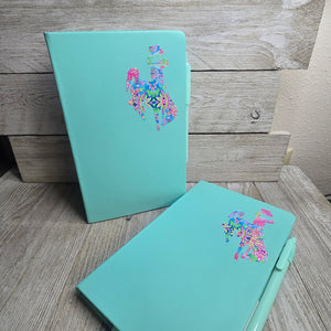 Big Bucking Horse Note Pad w/pen ~ Light Aqua & Tropical Floral - My Wyo Designs