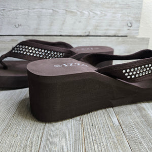 Brown Crystal accent, wedge Flip Flops - My Wyo Designs