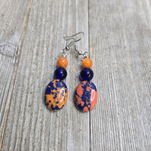 Royal & Orange Mosaic Oval Earring #4 - My Wyo Designs
