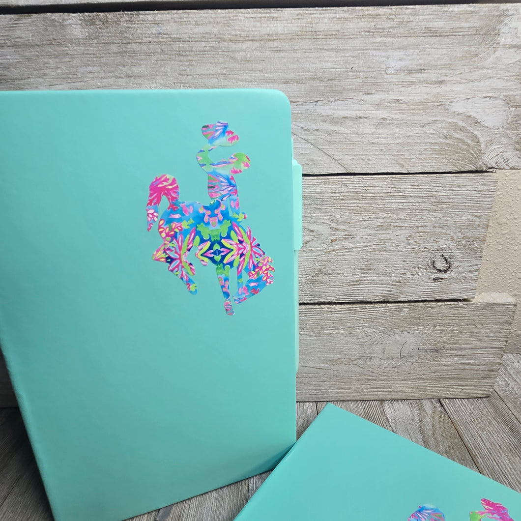 Big Bucking Horse Note Pad w/pen ~ Light Aqua & Tropical Floral - My Wyo Designs