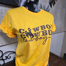 Those Cowboys!~ Steamboat ~ Wyo Gold Bella Tee