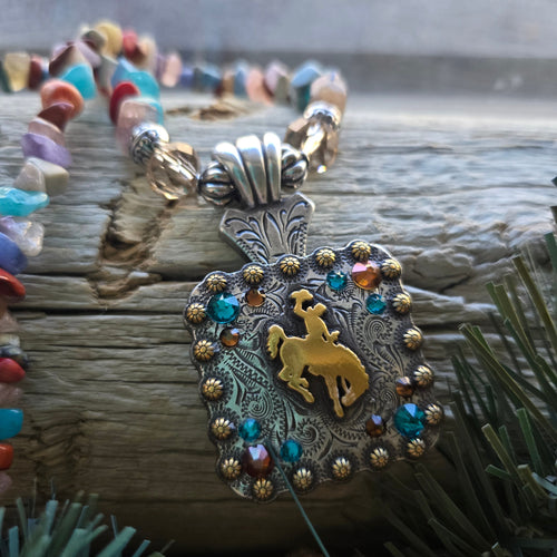 Bucking Horse & Rider Necklace ~ Natural Multi - My Wyo Designs