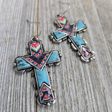 Aztec Cross Red & Turquoise Earrings