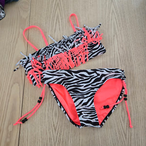 Justice Hot Coral & zebra stripe bikini ~ Girls size 16