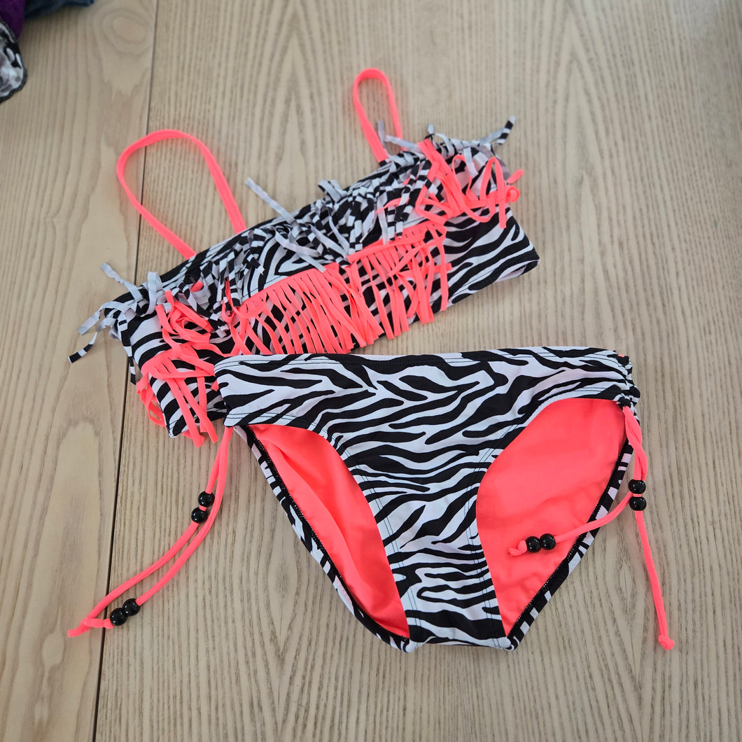 Justice Hot Coral & zebra stripe bikini ~ Girls size 16