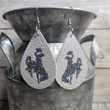 Bucking Horse & Rider®️ Leather Earrings~ Light Grey & Pewter Glitter - My Wyo Designs