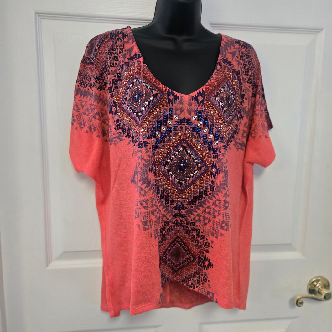 Tribal Blingy V'neck Ladies top size XL - My Wyo Designs