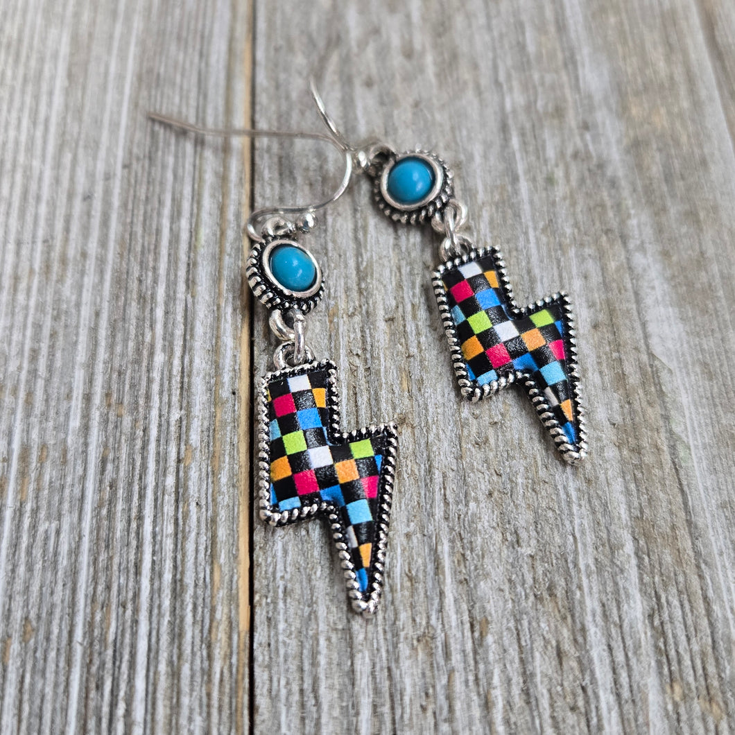 Checkered Lightning Bolt Earrings