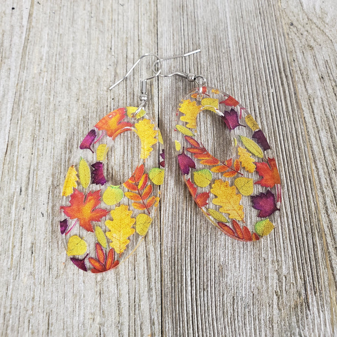Falling Leaves Oval Acrylic Earrings - My Wyo Designs