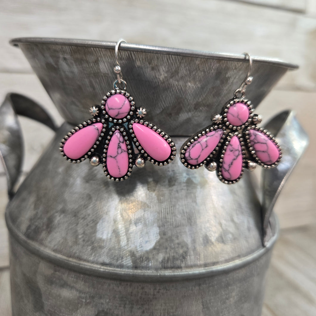 Pink Stone Western Floral Bud Earrings