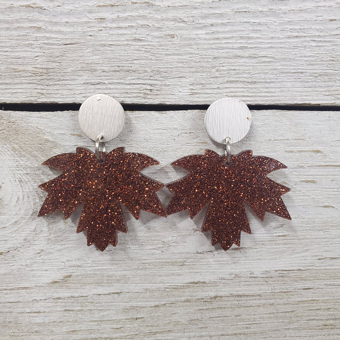 Brown Glitter Oak Leaves ~ Earrings - My Wyo Designs