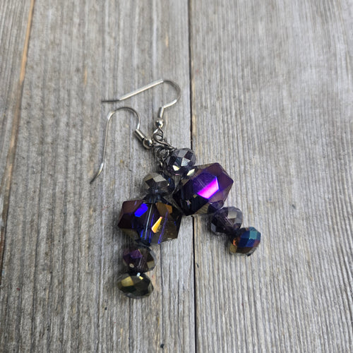 Cut Glass Purple Iridescent Earring - My Wyo Designs