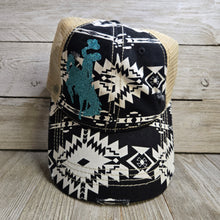Black & White Teal Bucking horse & Rider®️ CC Ponytail Cap