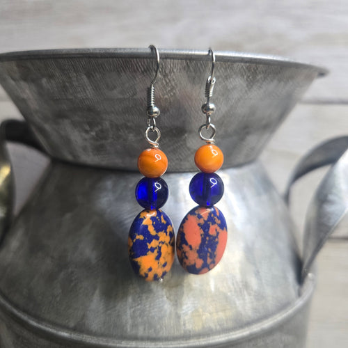 Royal & Orange Mosaic Oval Earring #4 - My Wyo Designs