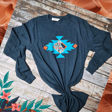 Aztec Fall Bucking Horse ~ Atlantic Blue Long Sleeve tee