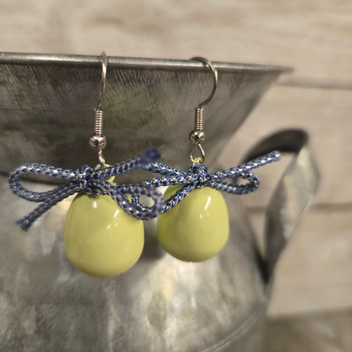 Small Jingle Egg Earrings ~ Yellow/blue bow - My Wyo Designs