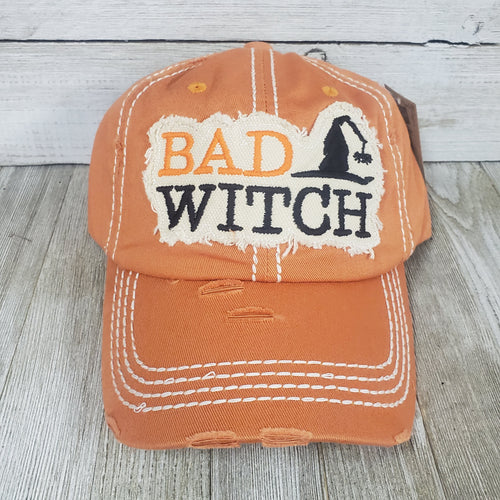 Bad Witch~ Pumpkin Orange Distressed Cap - My Wyo Designs
