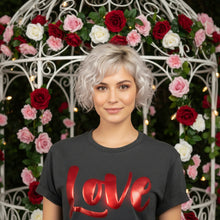 Metallic Red Puff LOVE ~ Heather Dark Grey Bella Tee