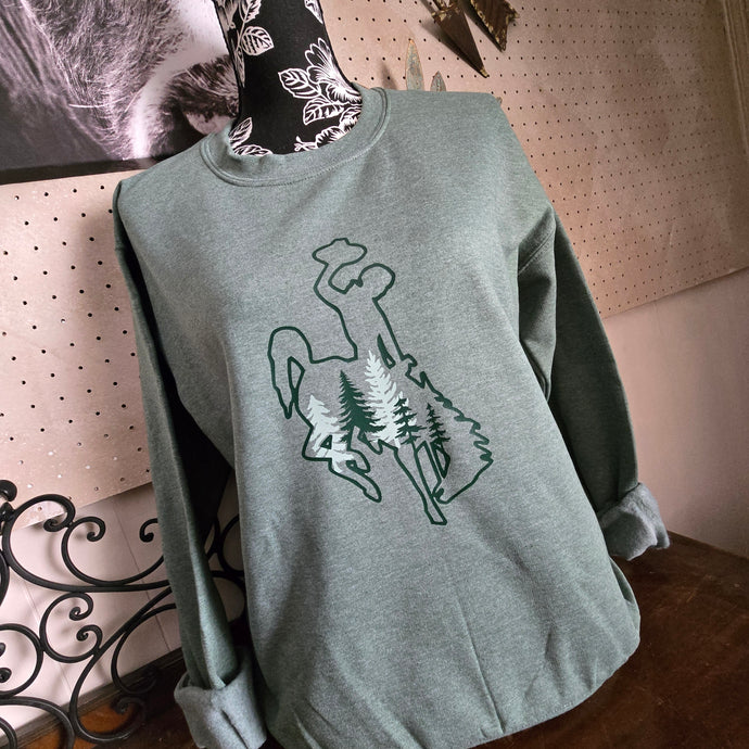 Deep in the Woods ~ Heather Green Gildan Sweatshirt - My Wyo Designs
