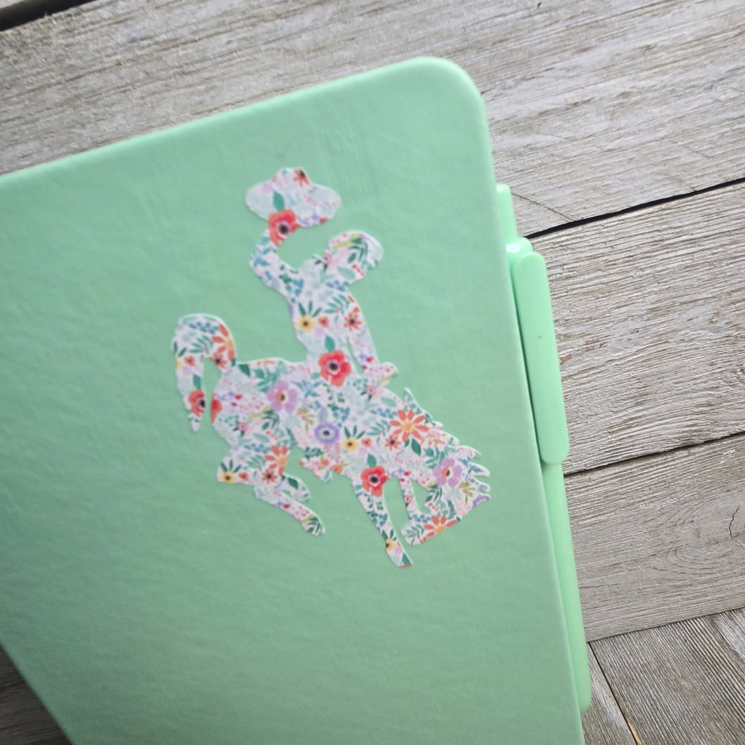 Big Bucking Horse Note Pad w/pen ~ Mint & Spring Floral - My Wyo Designs