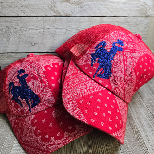 Red & White Bandana ~Royal~ Bucking horse & Rider®️ CC Criss-Cross Pony Cap