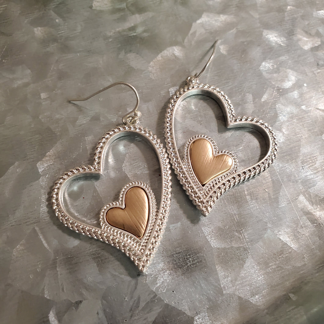 Satin Gold in Silver Heart Earrings - My Wyo Designs