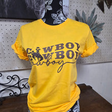 Those Cowboys!~ Steamboat ~ Wyo Gold Bella Tee