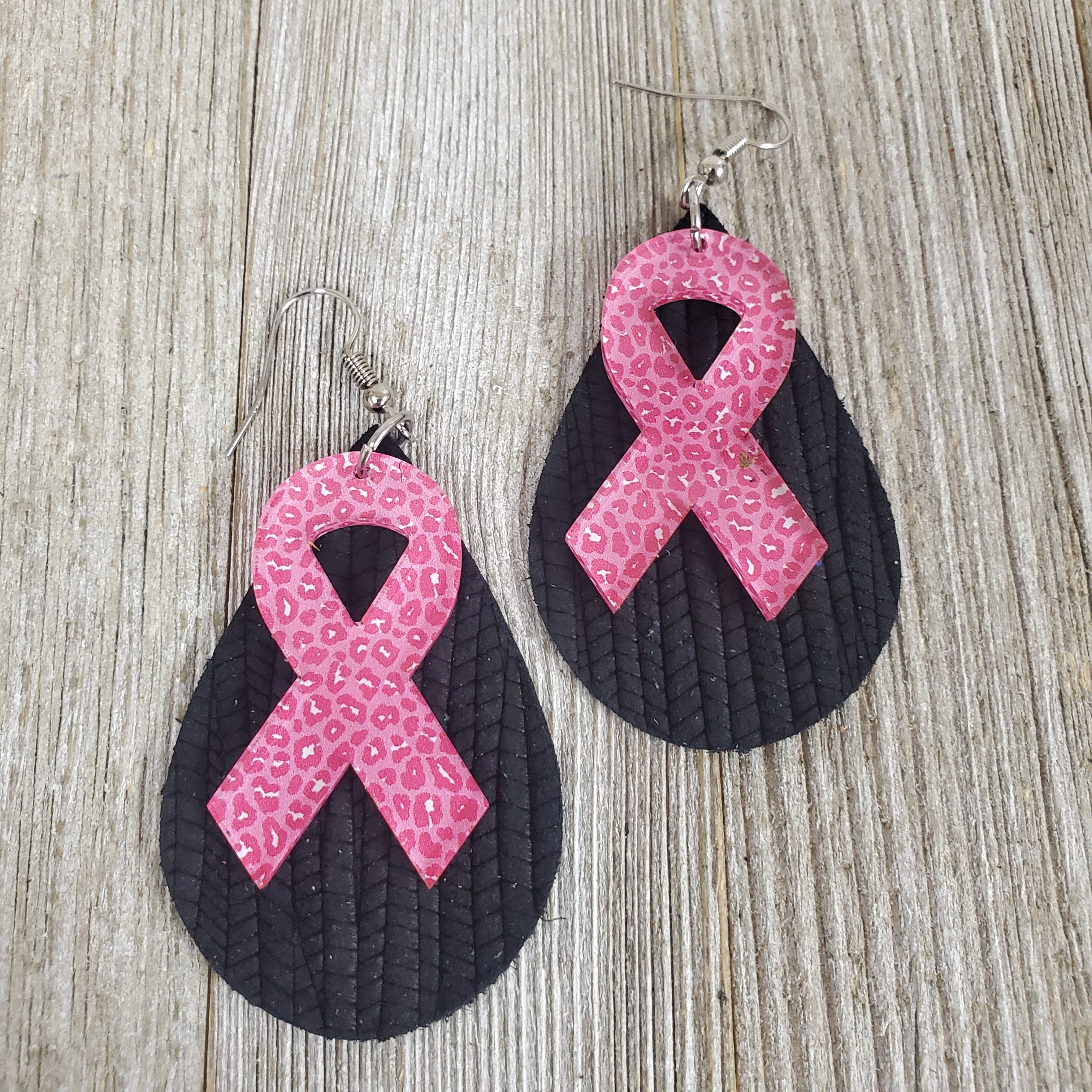 Cheetah Ribbon Leather ~Buckin' for a Cure~ Earrings | My Wyo Designs