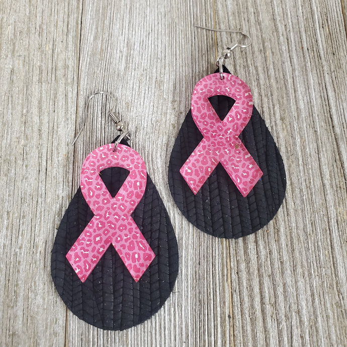 Cheetah Ribbon Leather ~Buckin' for a Cure~ Earrings - My Wyo Designs