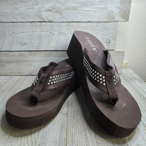 Brown Crystal accent, wedge Flip Flops - My Wyo Designs