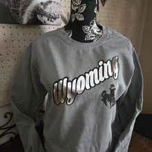 Metallic Silver Wyoming ~ Charcoal Comfort Colors Sweatshirt (pre-order) - My Wyo Designs
