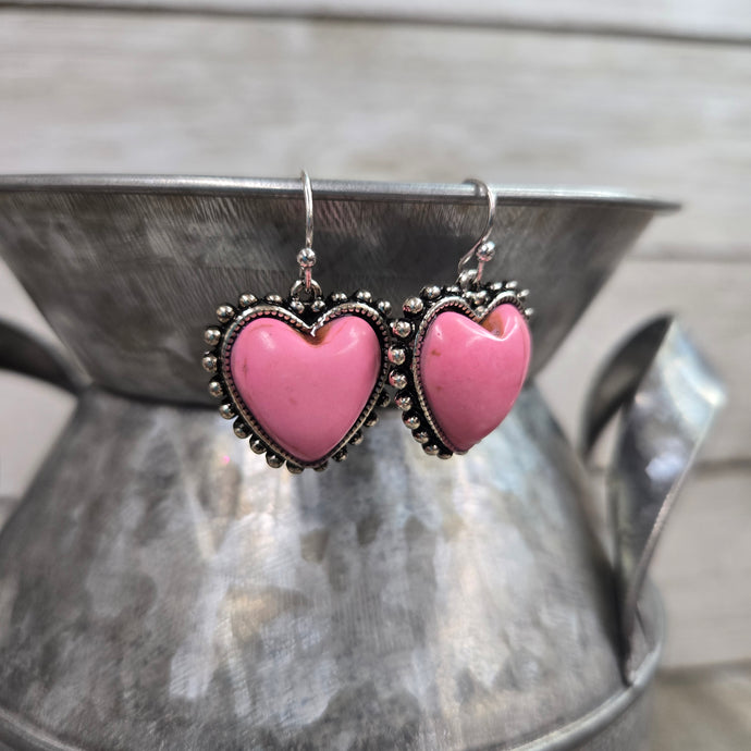 Pink Western Heart Earrings