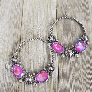 Pink Stone Rope Hoop Earrings - My Wyo Designs