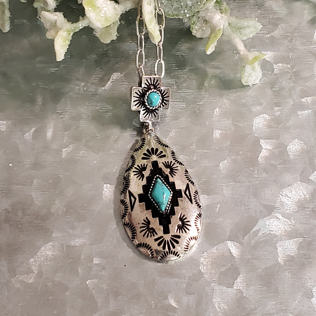 Aztec Teardrop & Turquoise Drop Necklace - My Wyo Designs