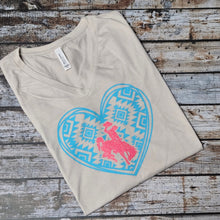 Aztec Bucking Horse & Rider®️ ~Spotted Cow~ V nk Heather Dust Tee~ 2X
