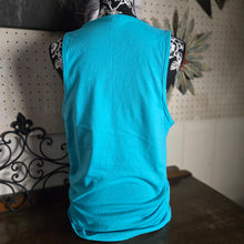Checkered Bucking Horse wide strap tank ~ Tahiti Teal - My Wyo Designs