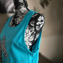 Checkered Bucking Horse wide strap tank ~ Tahiti Teal - My Wyo Designs