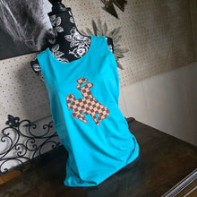 Prairie Brown Check wide strap tank ~ Tahiti Teal