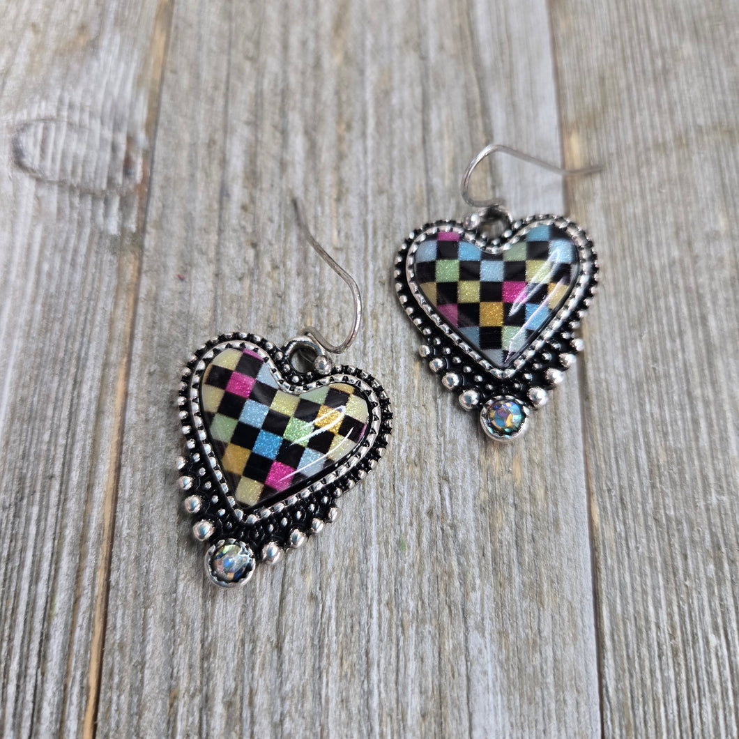 Checkered Heart Earrings